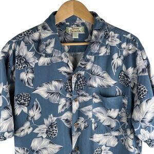 Tommy Bahama Men L Hawaiian Washable Silk Shirt Short Sleeve Blue Floral Print